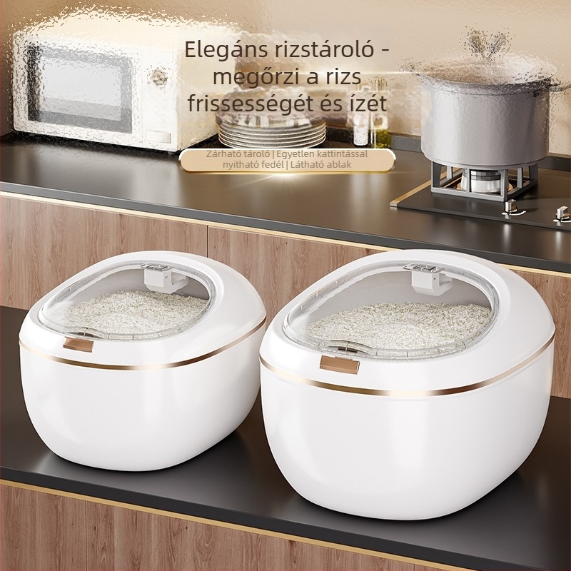 Rizstároló tartály — élelmiszer‑minőségű, zárható, nedvességálló és rovarmentes, kapacitás 9–10 L