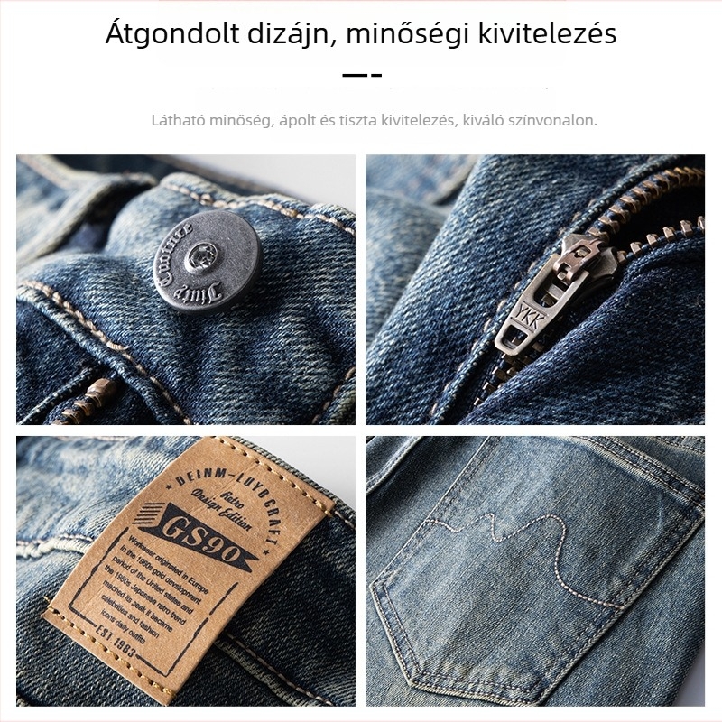 Kuvine2026 Tavaszi, amerikai retro stílusú, lazán szabott, egyenes szárú férfi farmernadrág, mindennapi viselet
