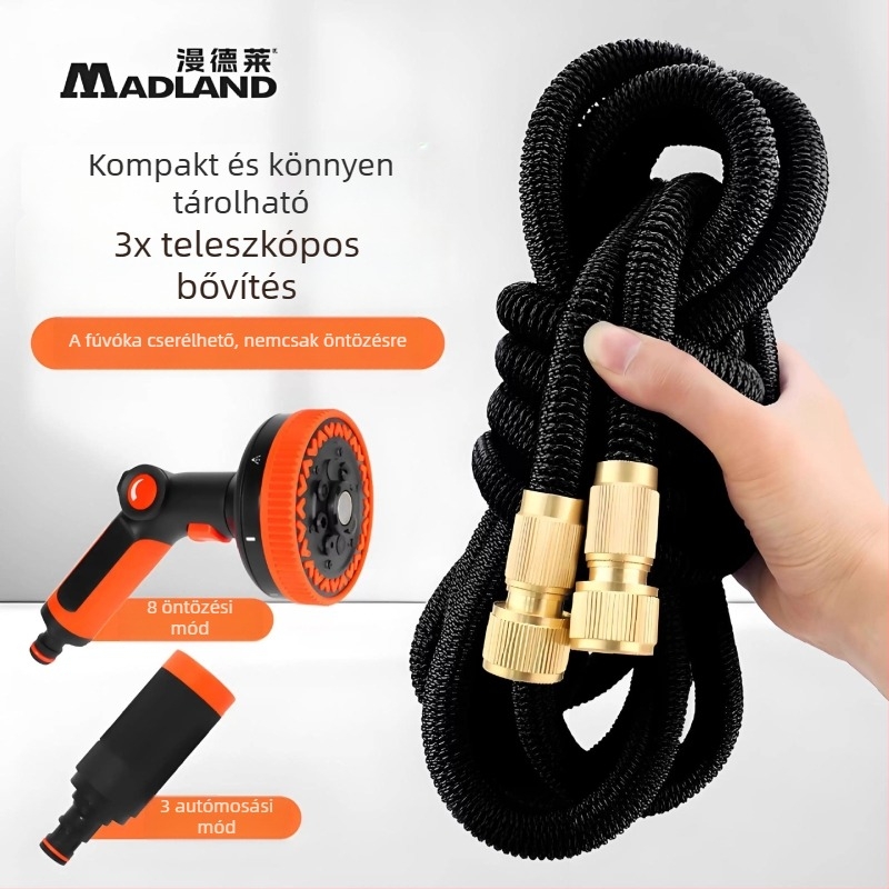 3× teleszkópos tömlővel rendelkező vízsugárpisztoly, magasnyomású autómosó fúvóka, menetes csatlakozás, rozsdamentes acél csatlakozó, természetes gumi test