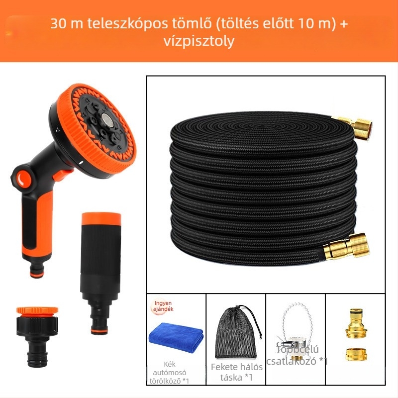 3× teleszkópos tömlővel rendelkező vízsugárpisztoly, magasnyomású autómosó fúvóka, menetes csatlakozás, rozsdamentes acél csatlakozó, természetes gumi test