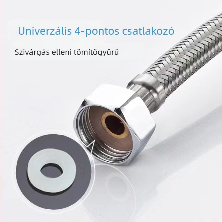 304 rozsdamentes acél kettős bemeneti tömlő, modell 8801818, 1,6 MPa, 0–90 °C, kézi szerelés