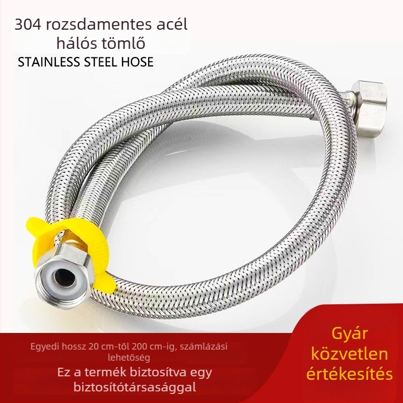 304 rozsdamentes acél kettős bemeneti tömlő, modell 8801818, 1,6 MPa, 0–90 °C, kézi szerelés
