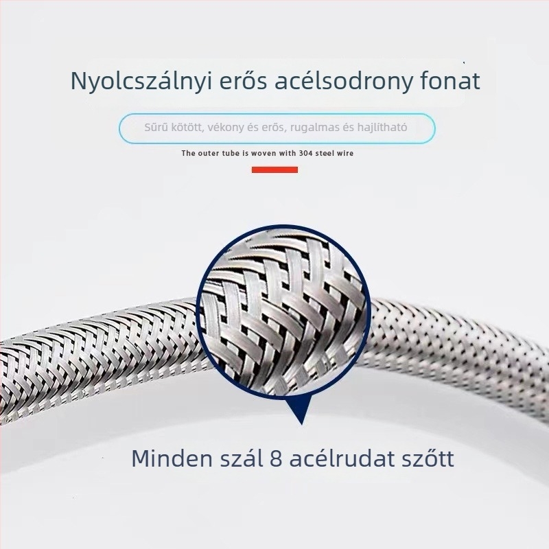 304 rozsdamentes acél kettős bemeneti tömlő, modell 8801818, 1,6 MPa, 0–90 °C, kézi szerelés