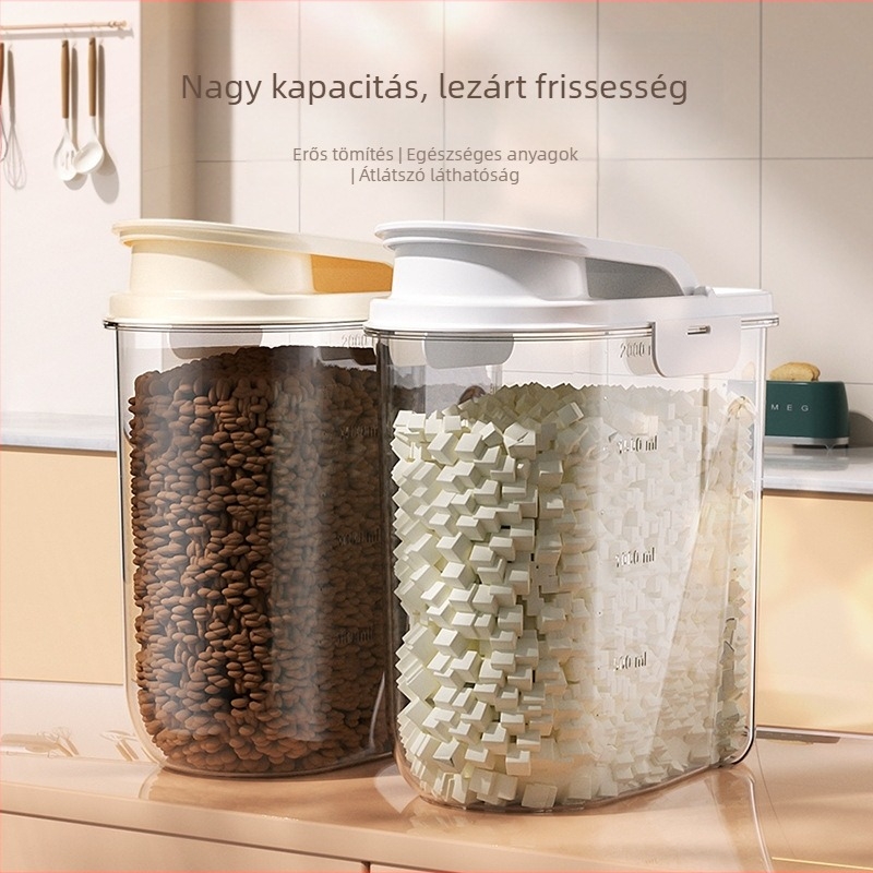 Háziállatok élelmiszer-tároló hordó, műanyagból, 2 L kapacitású, zárt, nedvesség- és porálló, macska- és kutyaeledelhez, nagy kapacitású, otthoni és utazáshoz