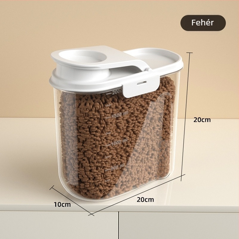 Háziállatok élelmiszer-tároló hordó, műanyagból, 2 L kapacitású, zárt, nedvesség- és porálló, macska- és kutyaeledelhez, nagy kapacitású, otthoni és utazáshoz