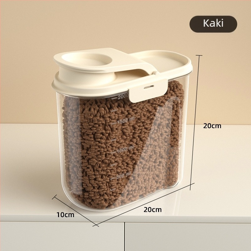Háziállatok élelmiszer-tároló hordó, műanyagból, 2 L kapacitású, zárt, nedvesség- és porálló, macska- és kutyaeledelhez, nagy kapacitású, otthoni és utazáshoz