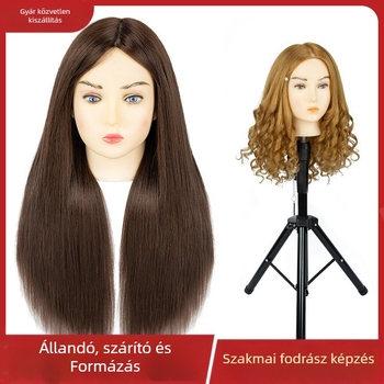 Fodrászati gyakorló fej kevert selyem hajjal, hosszú egyenes haj, természetes stílus, D1 modell, fodrászati gyakorlatra, nem alkalmas forró festésre