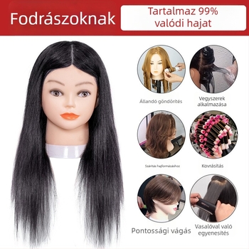 Fodrászati gyakorló fej kevert selyem hajjal, hosszú egyenes haj, természetes stílus, D1 modell, fodrászati gyakorlatra, nem alkalmas forró festésre