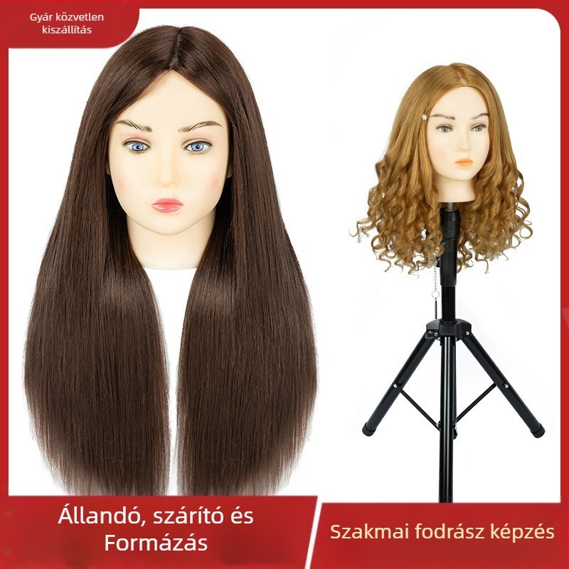 Fodrászati gyakorló fej kevert selyem hajjal, hosszú egyenes haj, természetes stílus, D1 modell, fodrászati gyakorlatra, nem alkalmas forró festésre