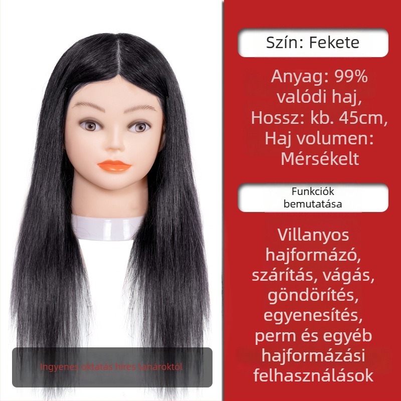Fodrászati gyakorló fej kevert selyem hajjal, hosszú egyenes haj, természetes stílus, D1 modell, fodrászati gyakorlatra, nem alkalmas forró festésre