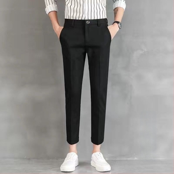 Férfi slim-fit cropped nadrág poliészter-keverékből, mintával, zippzáras, középmagas derekú, nyárra.