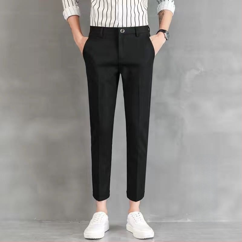 Férfi slim-fit cropped nadrág poliészter-keverékből, mintával, zippzáras, középmagas derekú, nyárra.