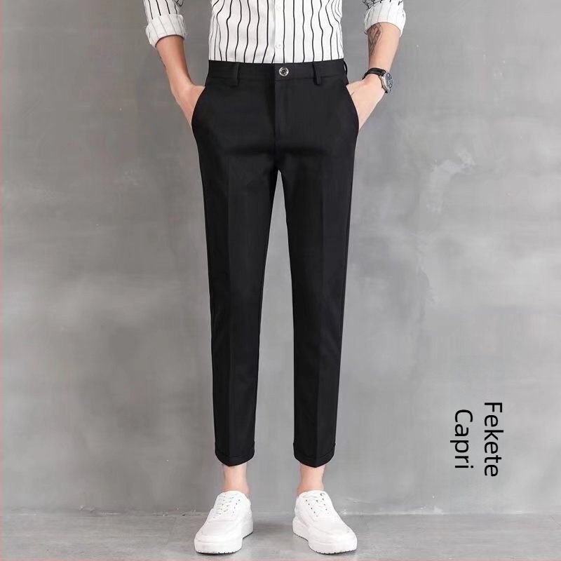 Férfi slim-fit cropped nadrág poliészter-keverékből, mintával, zippzáras, középmagas derekú, nyárra.