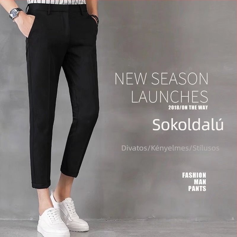Férfi slim-fit cropped nadrág poliészter-keverékből, mintával, zippzáras, középmagas derekú, nyárra.