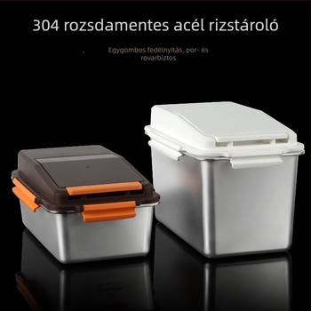 304 rozsdamentes acélból készült rizstároló tartály, vastagított háztartási tároló, macska- és kutyaeledel számára, rovar- és nedvességálló