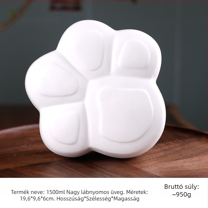 Kerámiából készült teásdoboza macska tappancs mintával, zárt fedél, nyomtatott logó, modern minimalista stílus