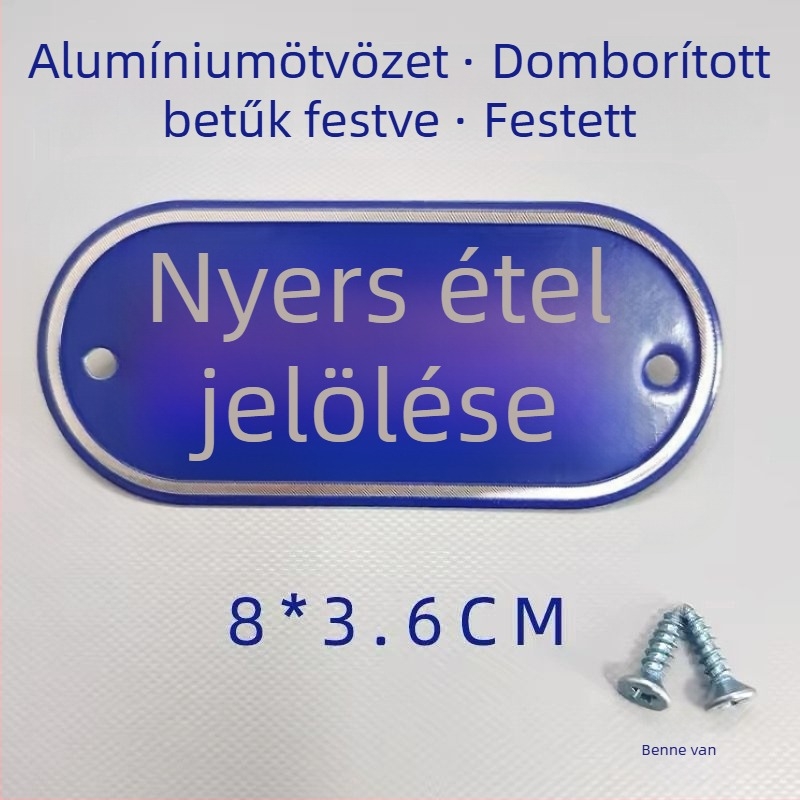 Alumíniumötvözetű konyhai címkészlet nyers és főtt ételek osztályozásához, önragasztó címkék sütői bevonattal, iskolák, kórházak, szállodák és bevásárlóközpontok számára. Eredet: Wenzhou, Kína