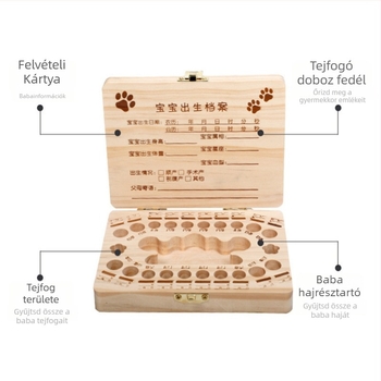 Fából készült baba fog- és hajemlékdoboz – Shandong eredetű, 4–6 éveseknek, fiúknak és lányoknak