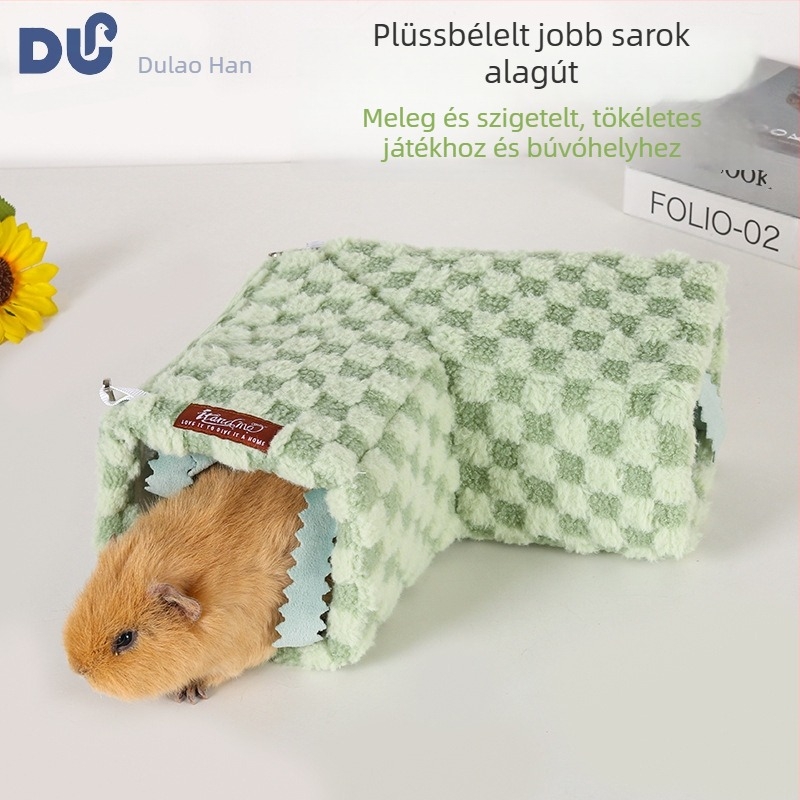 Plüss bevonat alagút alvófülke kisemlősöknek – Anyag: Poliészter; Eredet: Shandong; Modell: DLH2517; Márka: Du Laohan; Alkalmazható: Tengerimalacok