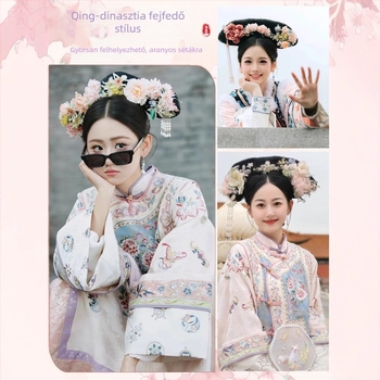 Paróka Qing-dinasztia palotai stílusban, integrált fejdísszel, modell Gege flag head, anyag: magas hőállóságú huzal, hossz: rövid, stílus: könnyű luxus.