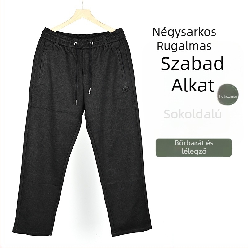 Férfi fleece-lininges sportnadrág, egyenes szabású, vast szövésű anyag, 100% poliészter, téli