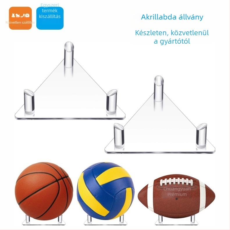 Pinxu akril kijelzőállvány kosárlabda, futball, röplabda, rögbi és bowling labdáknak – áttetsző háromszög alakú tárolóállvány, Modell CY-66002-3
