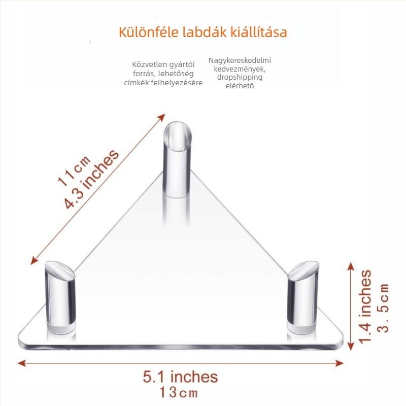 Pinxu akril kijelzőállvány kosárlabda, futball, röplabda, rögbi és bowling labdáknak – áttetsző háromszög alakú tárolóállvány, Modell CY-66002-3