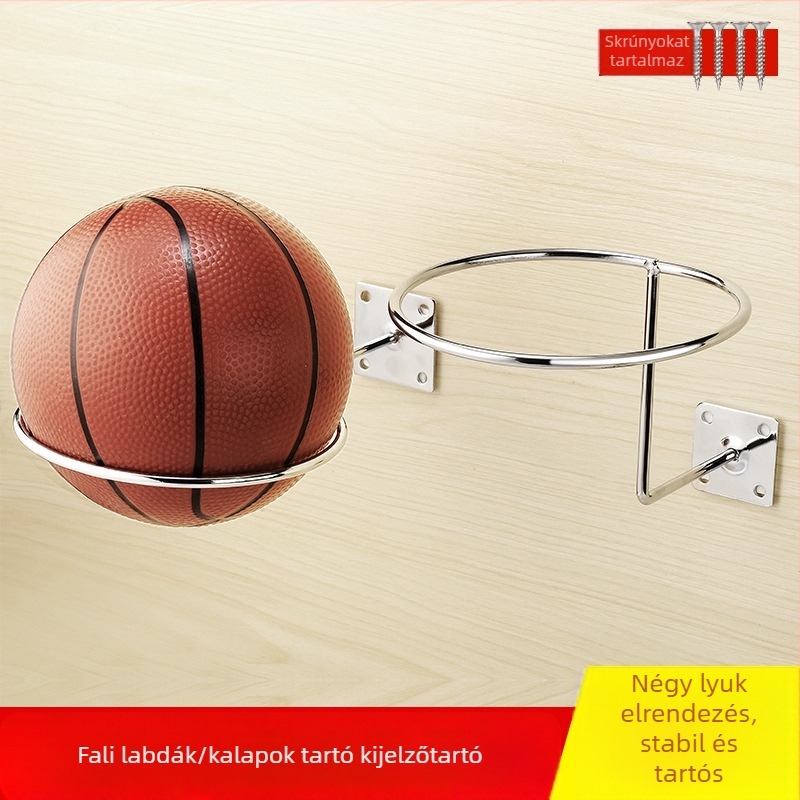 Falihoz szerelhető vasból készült labdatartó, egyoldalas horog, modern minimalist stílus, maximális terhelés 5 kg, kosárlabda és futball számára