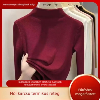 Derong akril bársony póló, fél magas gallér, karcsúsított szabás, hosszú ujjú