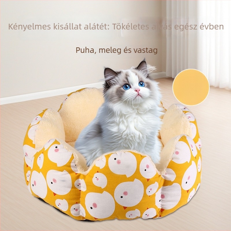 Nagy téli félzárt macskafészek meleg, lótusz alakú, fleece-béléssel