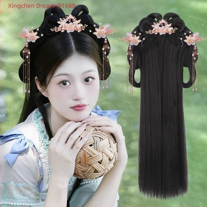 Integrált hajpánttal ellátott paróka, rövid göndör haj — Hanfu-stílusú, kézzel szőtt, magas hőmérsékletű huzal, modell 1