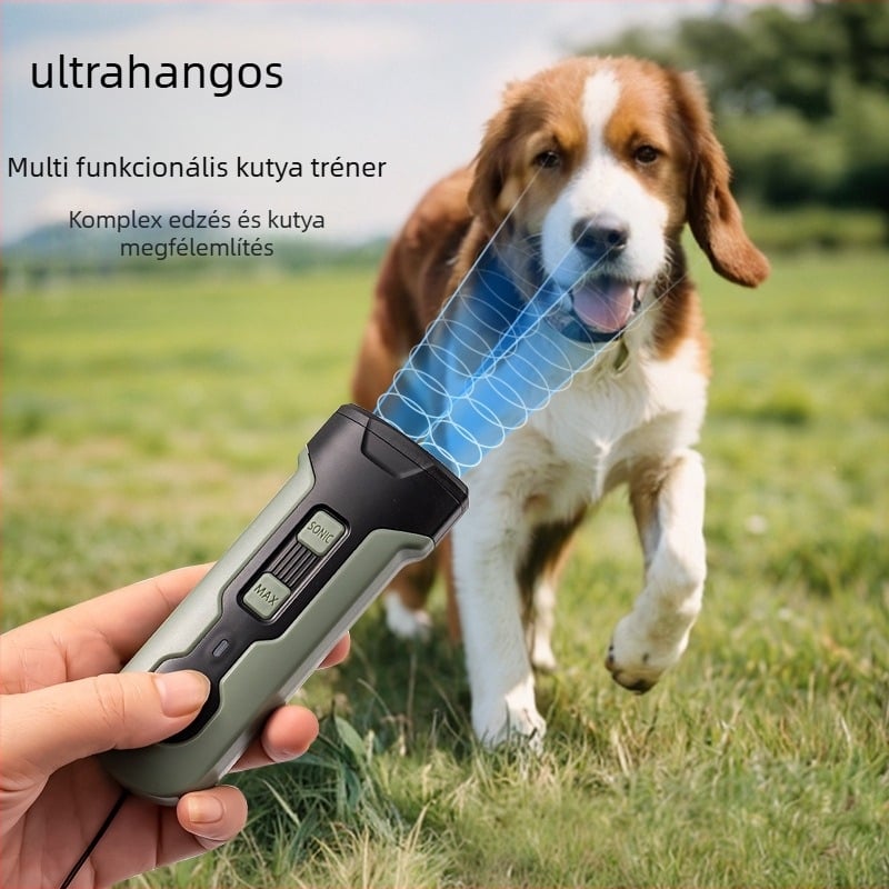 Xwpet hordozható ultrahangos kutyariasztó, háromfejű, ugatás elleni és LED zseblámpa