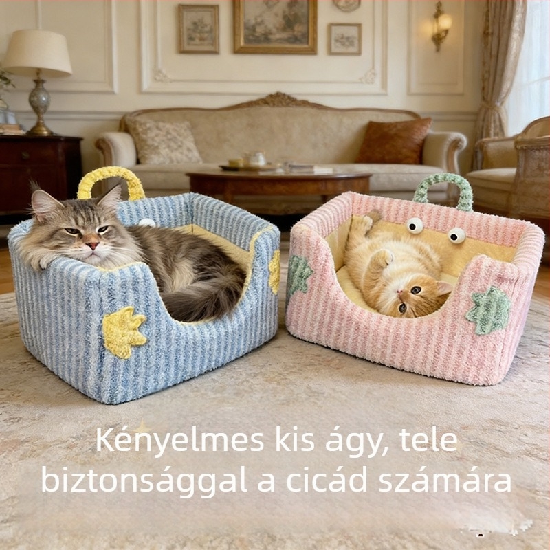 Szövött rácsos állatodú, meleg, vastagított szivacspárnával, levehető és mosógépben tisztítható, kis- és közepes méretű macskáknak