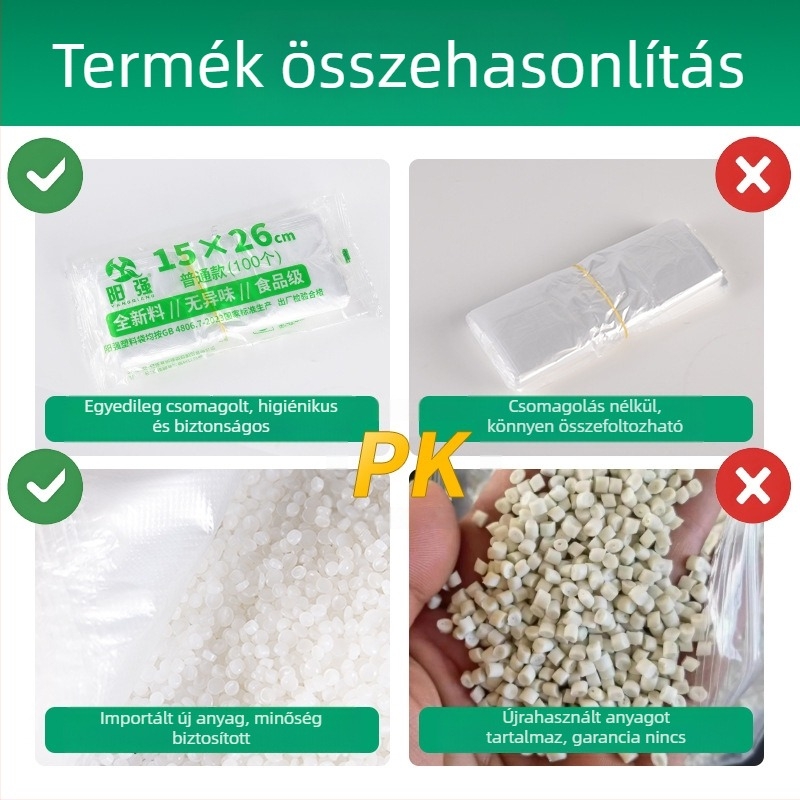 Átlátszó mellény-stílusú HDPE élelmiszer-minőségű, egyszer használatos, mikrohullámú sütőben használható, vastagított zacskó