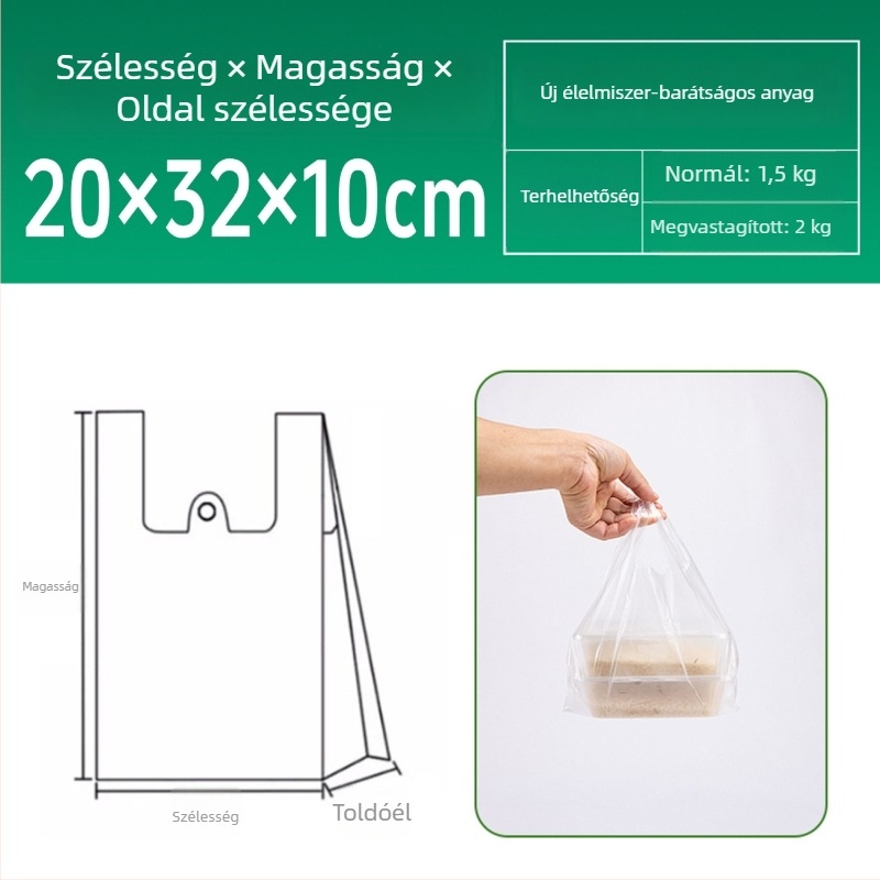 Átlátszó mellény-stílusú HDPE élelmiszer-minőségű, egyszer használatos, mikrohullámú sütőben használható, vastagított zacskó