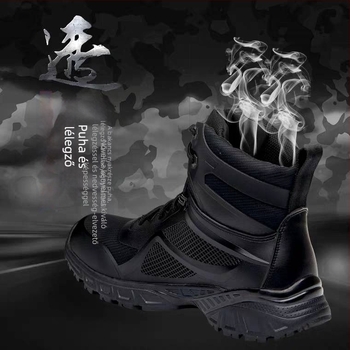Kültéri taktikai bakancsok - magas felső rész, valódi bőr, Vibram gumi talp, EVA középtalp, AirTech belső, csúszásmentes, ütéscsillapítás