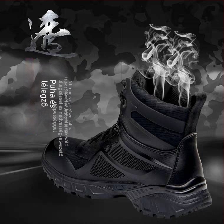 Kültéri taktikai bakancsok - magas felső rész, valódi bőr, Vibram gumi talp, EVA középtalp, AirTech belső, csúszásmentes, ütéscsillapítás