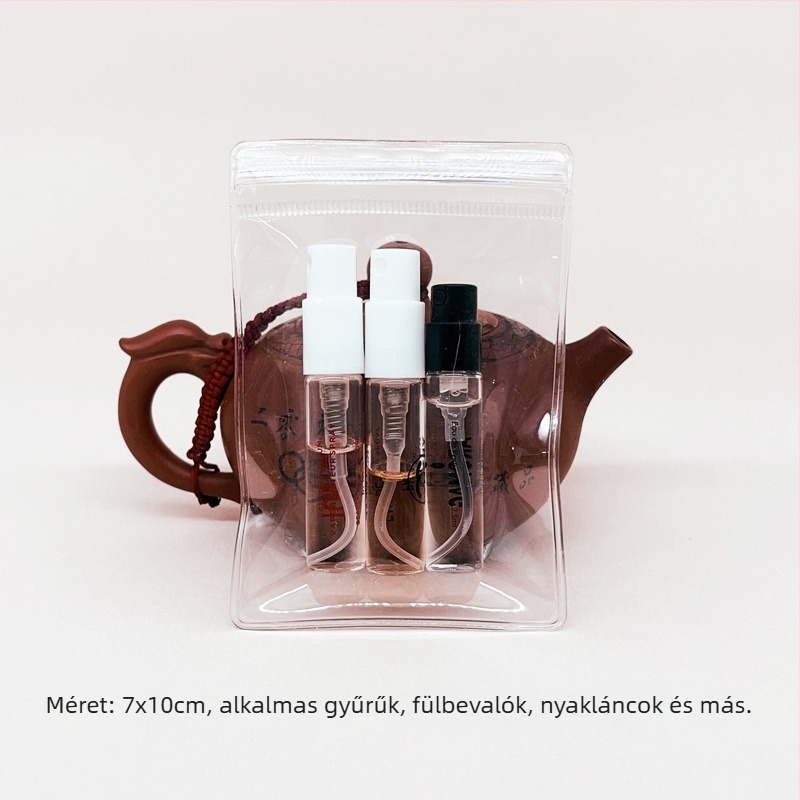 Átlátszó PVC zárható tasak karkötők és ékszerek tárolására, megerősített antioxidatív PVC anyag, zárási hossz 1–1,5 cm, eredet: Wenzhou, Zhejiang