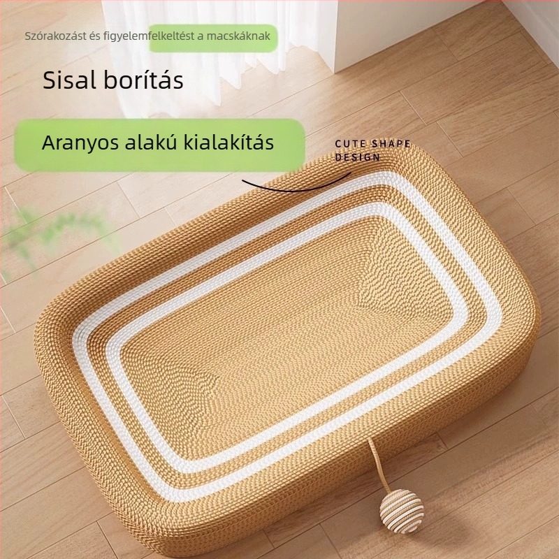 Jut-Sisál macska karmoló deszka beépített macska odúval – kopásálló, szálmentes, tartós karmoló felület