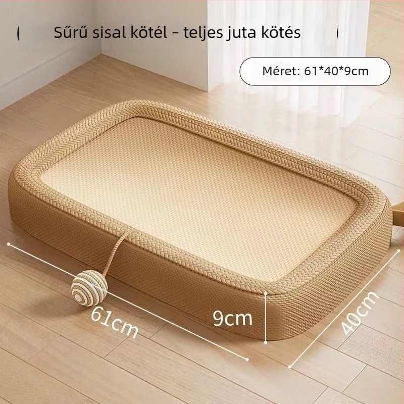 Jut-Sisál macska karmoló deszka beépített macska odúval – kopásálló, szálmentes, tartós karmoló felület