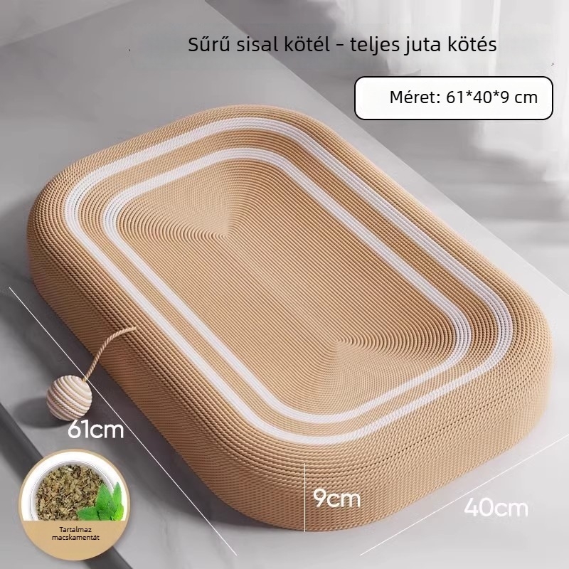 Jut-Sisál macska karmoló deszka beépített macska odúval – kopásálló, szálmentes, tartós karmoló felület