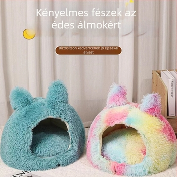 Zárt szövetes macska fészekágy — téli meleg, minden évszakra alkalmas, levehető és mosható, anyag: poliészter és hab