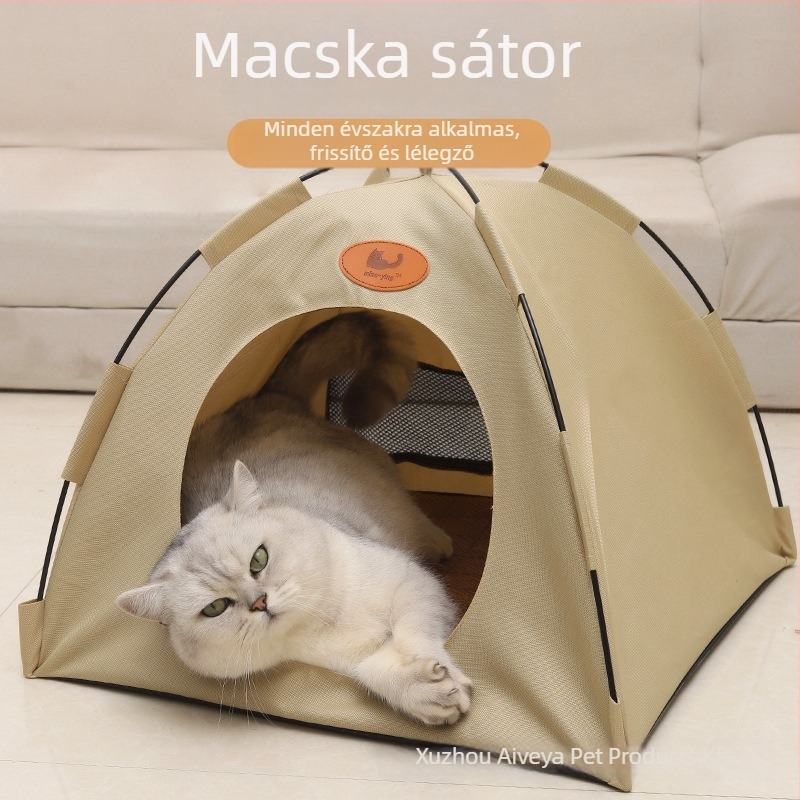 Macska számára – összecsukható, hordozható, lélegző ágy, levehető és mosható huzattal, félig zárt sátor