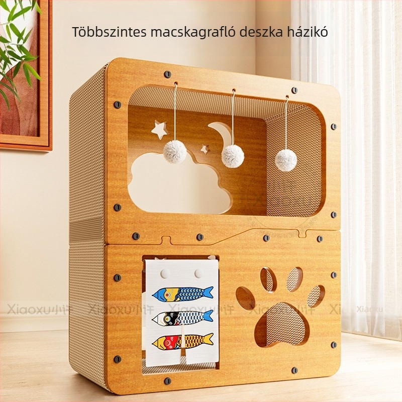 Minden egyben: macska karmoló tábla és macska ház, Mingwei Pets, hullámkarton, 1 darab, egyszerű stílus