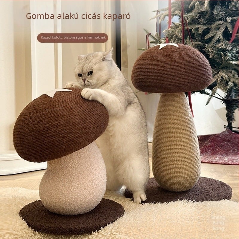 Kenderkötélből készült macska karmolásos oszlop, gomba alakú, függőleges karmolás, aranyos stílus, 1 db