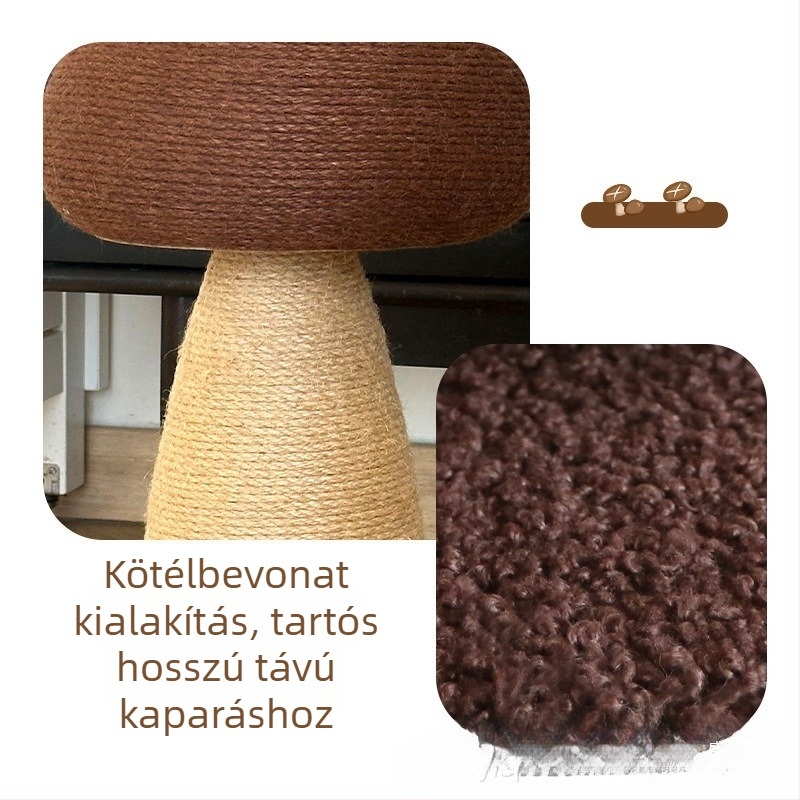 Kenderkötélből készült macska karmolásos oszlop, gomba alakú, függőleges karmolás, aranyos stílus, 1 db