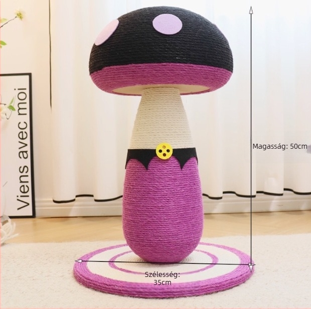 Függőleges macska kaparóoszlop, szisal szövésű, kopásálló és szálhullásmentes, aranyos stílus, Termék kódja Crooked Mushroom Cat Claw Pillar