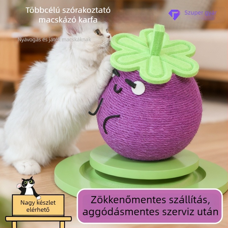 Vertikális macska kaparóoszlop fa- és sizálanyagból, rajzfilm stílus, 1,55 kg