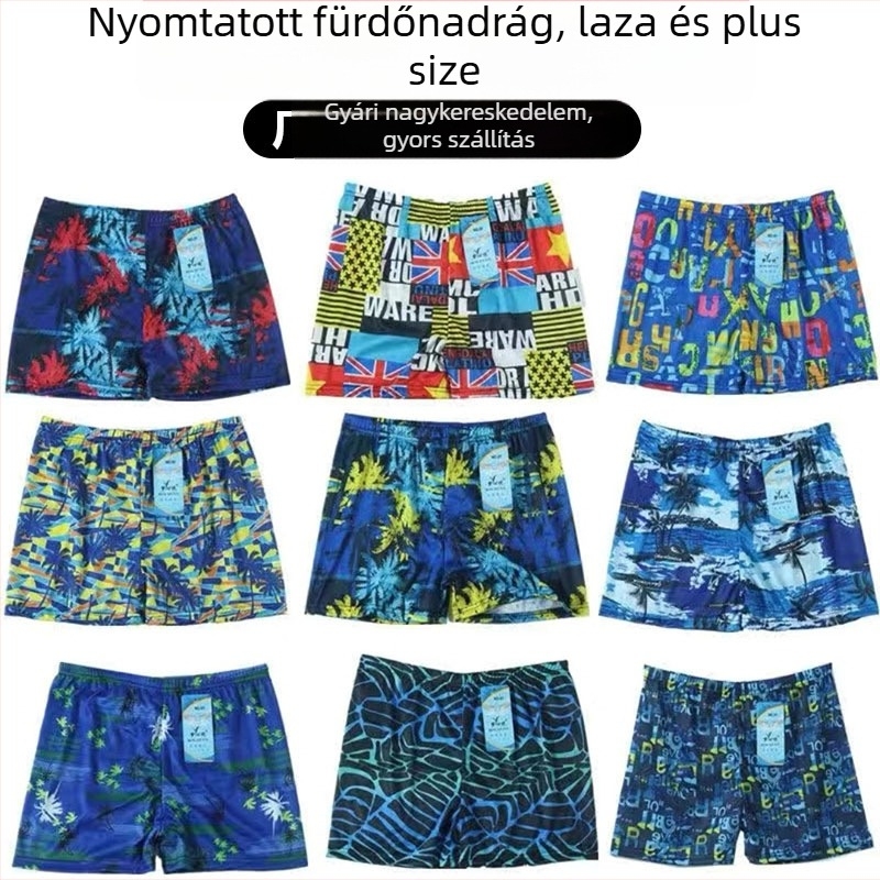 Férfiak számára plusz méretű úszónadrág, rövid fazon, mintás, felnőtteknek