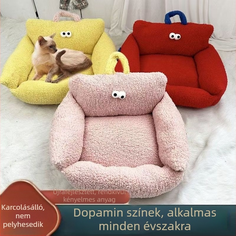 Plüss anyagú kisállat matrac, csíkos kanapé-stílusú kutyaágy, hordozható